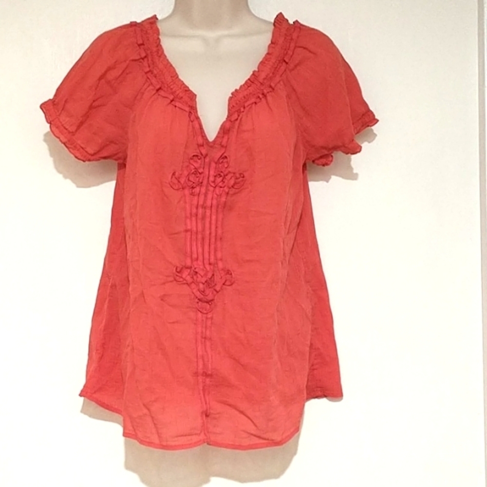 Lucky Brand short Sleeve Blouse, Burnt Orange,